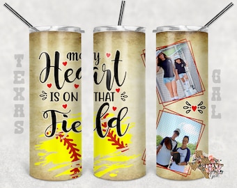 Softball Template Tumbler My Heart is on That Field Skinny - Etsy