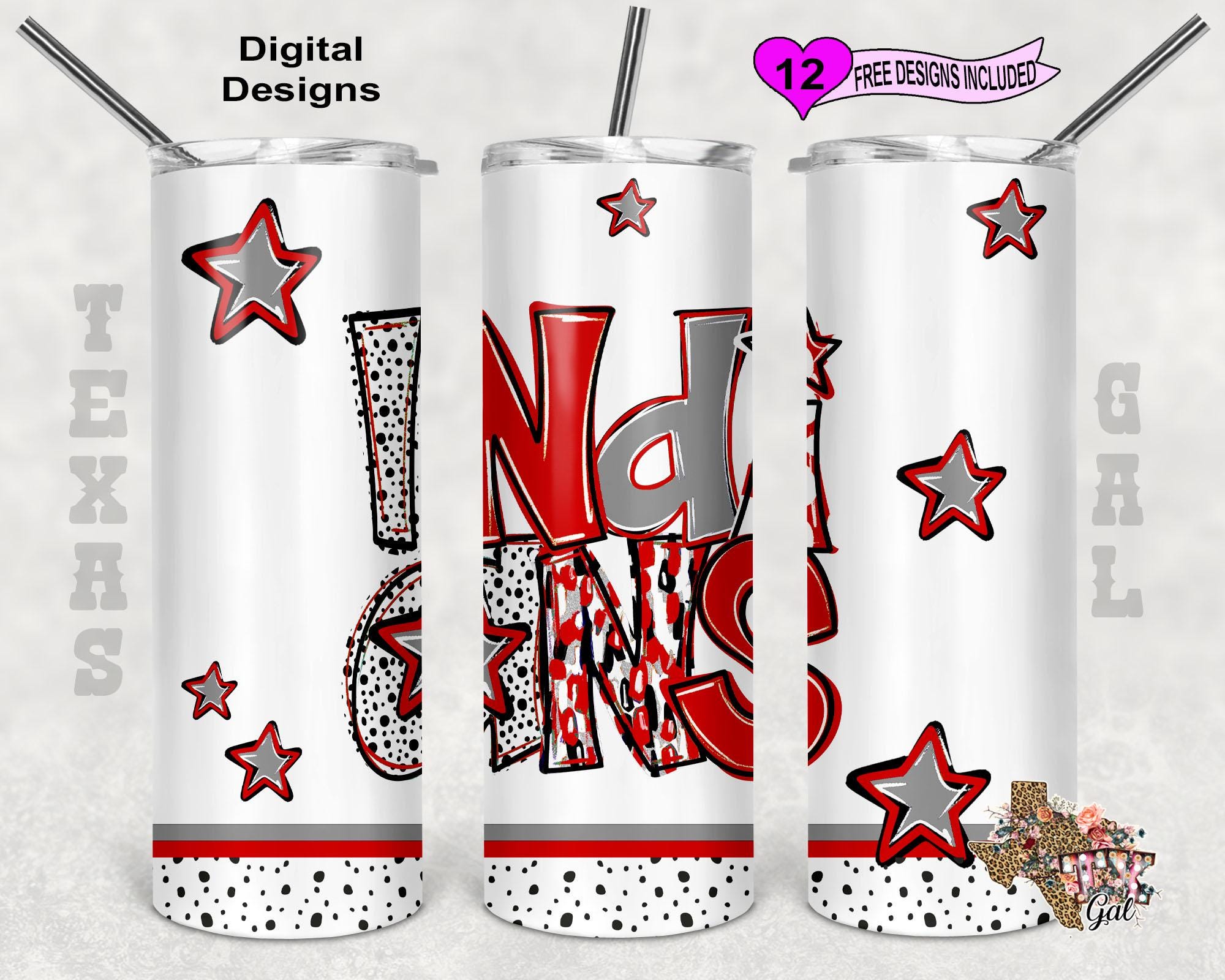Indians Tumbler PNG, Doddle Letters Tumbler Png, Red And Grey PNG, School Spirit Png, Mascot Tumbler, 20oz Tumbler Png, Digital Download