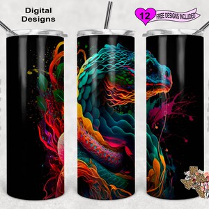 Neon Tumbler Wrap, Snake Tumbler Wrap, 20oz Sublimation Tumbler Wrap, Digital Download