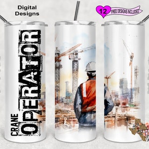 Crane Operator Tumbler Wrap, Watercolor Tumbler Wrap, 20oz Sublimation Tumbler PNG, Seamless Design