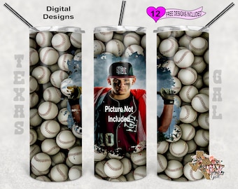20 oz Skinny Tumbler Baseball Picture Frame Sublimation Design PNG Instant DIGITAL ONLY