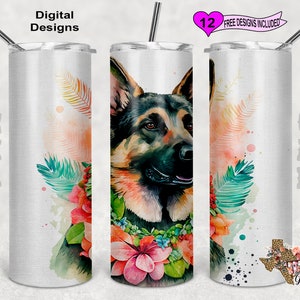 German Shepard Tumbler Wrap, Watercolor Tumbler Wrap, 20 oz Skinny Tumbler Sublimation Design, Seamless design