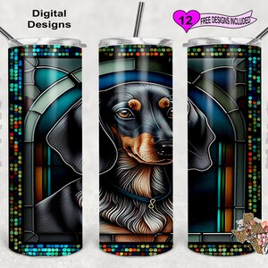 Stain Glass Tumbler Wrap, Dachshund Tumbler Wrap, 20oz Sublimation Tumbler Wrap, Digital Download