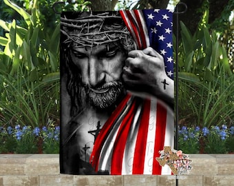American Flag Garden Flag Jesus  Sublimation Digital Download PNG