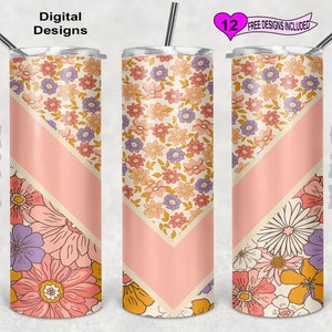 Flower Tumbler Wrap, Watercolor Tumbler Wrap, 20oz Sublimation Tumbler PNG, Seamless Design