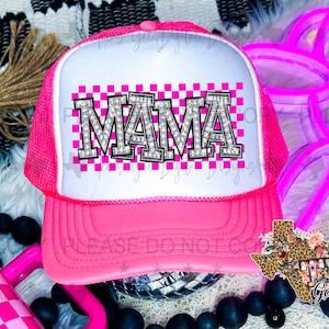 Mama Retro Diamonds Hat Patch PNG, Trucker Hat Patch Png, Faux Embroidery Hat Patch, Gift For Her, Trendy PNG, Hat Bar, Digital Download