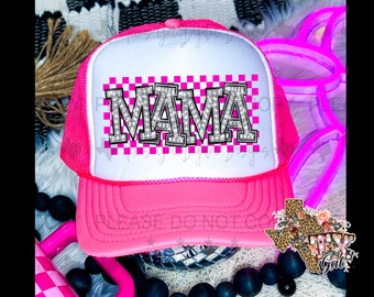 Mama Retro Diamonds Hat Patch PNG, Trucker Hat Patch Png, Faux Embroidery Hat Patch, Gift For Her, Trendy PNG, Hat Bar, Digital Download