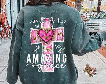 Saved By His Amazing Grace PNG, Hand Drawn Cross Png, Watercolor Cross PNG, Religious Png, Christian Png, Trendy Png, Digital Download