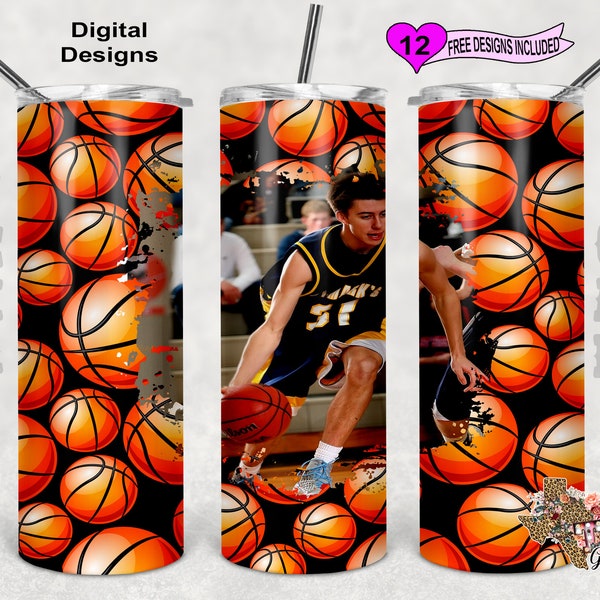 Basketball Tumbler Wrap, Picture Frame Tumbler Wrap, Watercolor Tumbler Wrap, 20oz Sublimation Tumbler PNG, Seamless Design