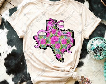 Texas con flores PNG, Texas con un lazo coqueto PNG, Estado PNG, Moda PNG, Texas Preppy PNG, Descarga digital, Sublimación