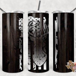 20 oz Skinny Tumbler Wood Deer Flag Sublimation Design PNG Instant DIGITAL ONLY