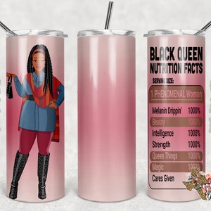 20 oz Skinny Tumbler African American Black Queen Nutrition Facts Sublimation Design PNG Instant DIGITAL ONLY
