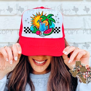 Beach Retro Faux Hat Patch PNG, Trucker Hat Patch Png, Faux Embroidery Hat Patch Png, Hat Patch PNG, Trendy PNG, Hat Bar, Digital Download