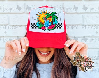 Strand Retro Faux Hat Patch PNG, Trucker Hut Patch PNG, Faux Stickerei Hut Patch Png, Hut Patch PNG, Trendy PNG, Hutstange, digitaler Download