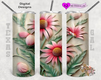 3D Tumbler Wrap, Flower Tumbler Wrap, 20oz Sublimation Tumbler PNG