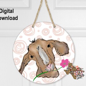 Sublimation Round Door Hanger Design Goat Flowers Hand Painted Digital Download PNG