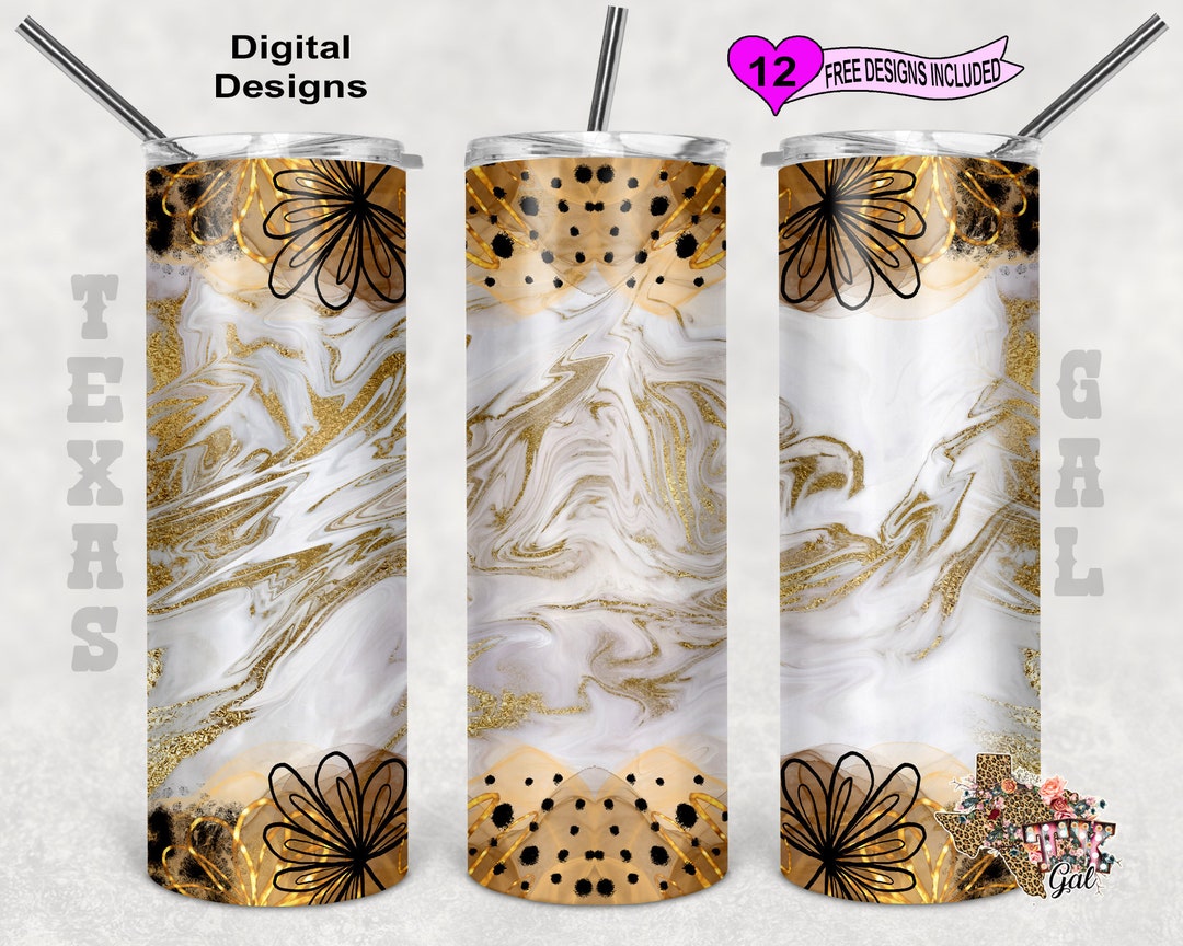 20 Oz Skinny Tumbler Gold Black Floral Marble Seamless Sublimation ...