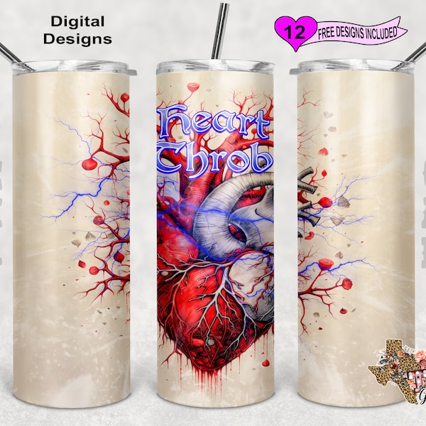 Heart Throb Tumbler Wrap, Heart Watercolor Tumbler Wrap, 20oz Sublimation Tumbler PNG, Seamless Design
