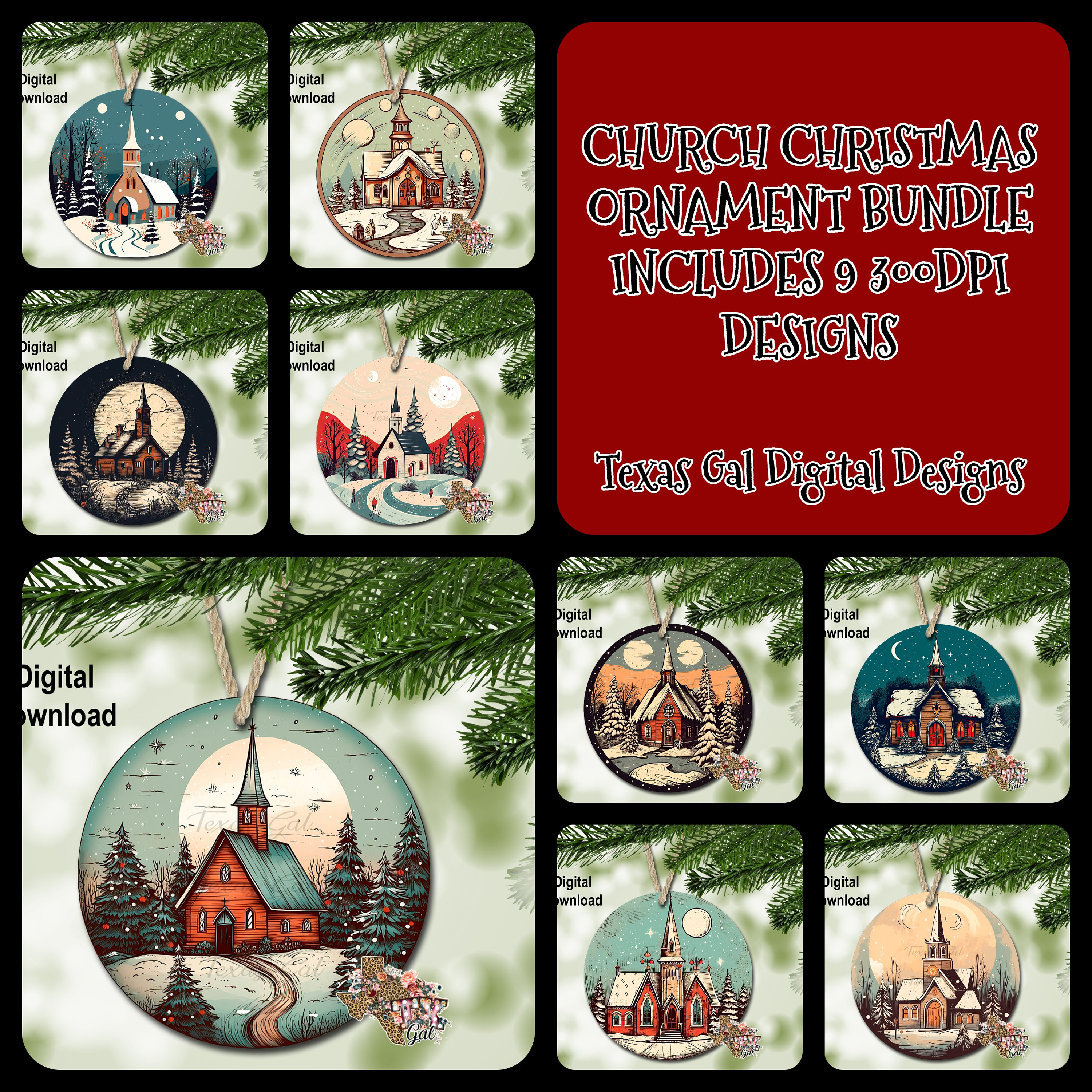 Christmas Ornament Bundle PNG, Sublimation Design Bundle, Christmas Church Ornament Bundle PNG, Ornament Bundle, Digital Download