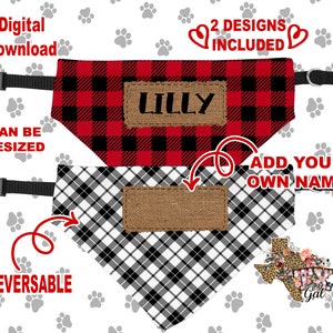 Pet Bandana Red Buffalo Plaid Black Plaid Personalize Sublimation Template PNG