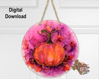 Round Sublimation Door Hanger Pumpkin Design for Hardboard Blanks, Pumpkin Wreath PNG, PNG Digital Download, digital graphics