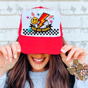 Bad Ass Mama Retro Hat Patch PNG, Trucker Hat Patch Png, Faux Embroidery Hat Patch, Hat Patch PNG, Trendy PNG, Hat Bar, Digital Download