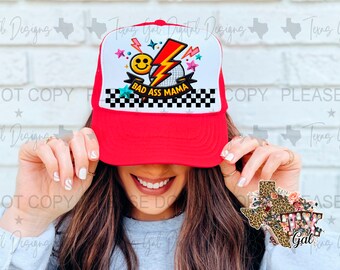 Bad Ass Mama Retro Hat Patch PNG, Trucker Hat Patch Png, Faux Embroidery Hat Patch, Hat Patch PNG, Trendy PNG, Hat Bar, Digital Download