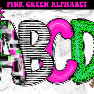 Pink Green Alphabet PNG, Alpha Set Png, Alpha Bundle, Doodle Letters, Commercial Use, Retro Alpha, Trendy, Printable Alphabet Font
