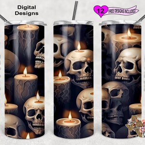 Skulls And Candles Tumbler Wrap, Watercolor Tumbler Wrap, 20oz Sublimation Tumbler PNG, Digital Download, Seamless Design