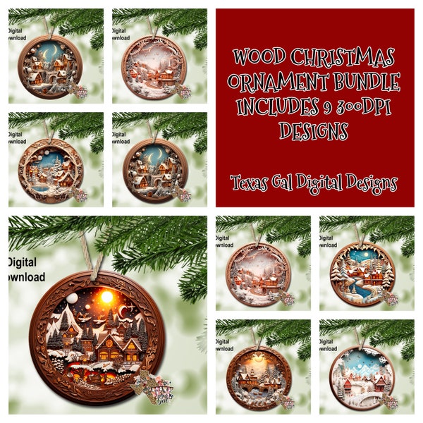 Christmas Ornament Bundle PNG, Sublimation Design Bundle, Christmas 3D Wood Ornament Bundle PNG, Ornament Bundle, Digital Download