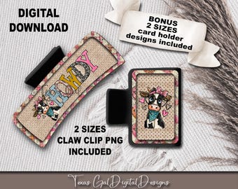 Diseño de pinza para el cabello con forma de vaca para sublimación, Hola, Pinza para el cabello grande y pequeña PNG, Diseño de pinza para el cabello para sublimación, Descarga digital