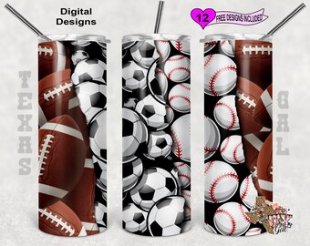 Football Baseball Soccer Tumbler Wrap, Sports Tumbler Wrap, 20 oz Skinny Tumbler Sublimation Design