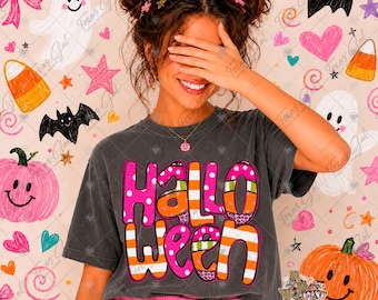 Halloween PNG, Espeluznante PNG, Fantasma coqueto preppy PNG, Ambiente fantasma PNG, Espeluznante, Halloween moderno PNG, Diseño de camiseta de Halloween para chicas