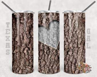 20 oz Skinny Tumbler Valentine's Day Tree Bark Wood Heart Sublimation Design PNG Instant DIGITAL ONLY