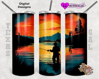 Envoltura de vaso de pesca, envoltura de vaso de acuarela, vaso de sublimación de 20 oz PNG, diseño sin costuras