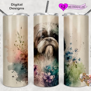 Shih Tzu Tumbler Wrap, Watercolor Tumbler Wrap, 20oz Sublimation Tumbler PNG, Digital Download, Seamless Design