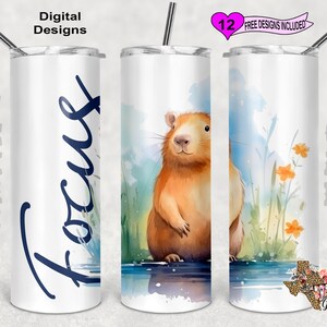 Capybara Tumbler Wrap, Capybara Focus Watercolor Wrap, Capybara Lovers Tumbler, 20 Oz Skinny Tumbler Sublimation Design, Seamless Pattern
