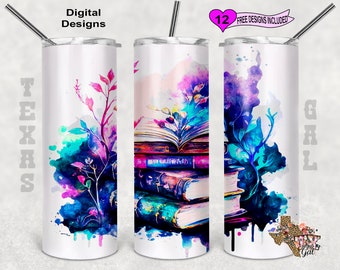 Books Tumbler Wrap, Alcohol Ink Tumbler Wrap, 20 oz Skinny Tumbler Sublimation Design, Seamless Pattern