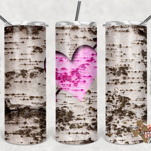 20 oz mager Tumbler Valentijnsdag boomschors hout hart gratis bewerkbare dank u en auto kaart sublimatie ontwerp PNG Instant ALLEEN DIGITAAL