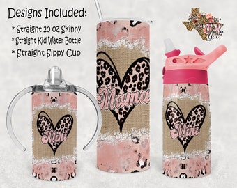 Mama And Mini Tumbler PNG, Heart Tumbler Wrap, 20 Oz Skinny Tumbler Wrap, 12 Oz Sublimation Water Bottle, Sippy Cup Wrap, Bundle PNG