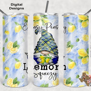Gnomo bicchiere magro da 20 once Easy Peasy Lemon Squeezy Sublimazione Design PNG istantaneo SOLO DIGITALE