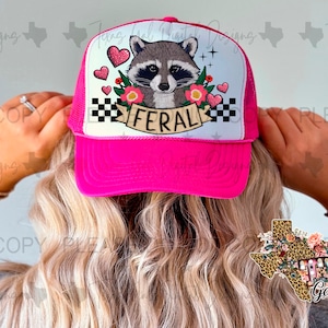 Feral Hat Patch PNG, Trucker Hat Patch Png, Faux Embroidery Hat Patch, Hat Patch PNG, Trendy PNG, Raccoon Png, Hat Bar, Digital Download