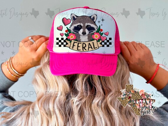 Feral Hat Patch, Trucker Hat, Faux Embroidery, Trendy, Raccoon, Coquette, Hat Bar, Digital Download