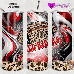 Football Red Riders Tumbler, Red White Black Tumbler, Watercolor Tumbler Wrap, 20 oz Skinny Tumbler Sublimation Design, Seamless Pattern