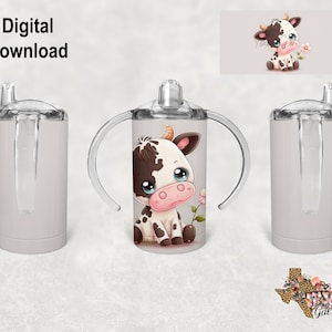 Cow Tumbler Wrap, 12oz Sippy Cup Design, Kid Tumbler Wrap, Personalize Tumbler Wrap, Digital Download