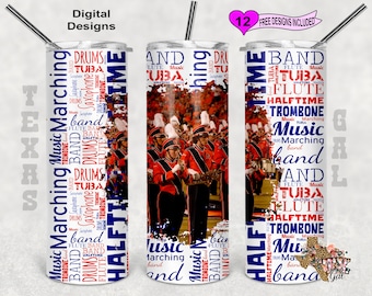 Banda de marcha con envoltura de vaso de marco, vaso delgado de 20 oz, diseño de sublimación, PNG, SÓLO DIGITAL instantáneo