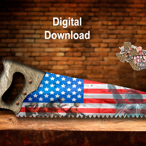 American Flag Statue Of Liberty Farm Hand Saw Farmhouse Wall Hanger Sign Sublimation Digital Download PNG