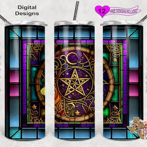 Stain Glass Tumbler Wrap, Witchy Vibes Tumbler PNG, 20oz Sublimation Tumbler Wrap, Digital Download