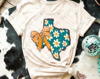 Texas con flores PNG, Texas con un lazo coqueto PNG, Estado PNG, Moda PNG, Texas Preppy PNG, Descarga digital, Sublimación