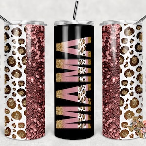 20 oz Skinny Tumbler Mama Rose Gold Glitter Leopard Seamless Sublimation Design PNG Instant DIGITAL ONLY
